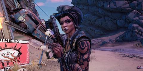 Borderlands 3 character aiming a gun