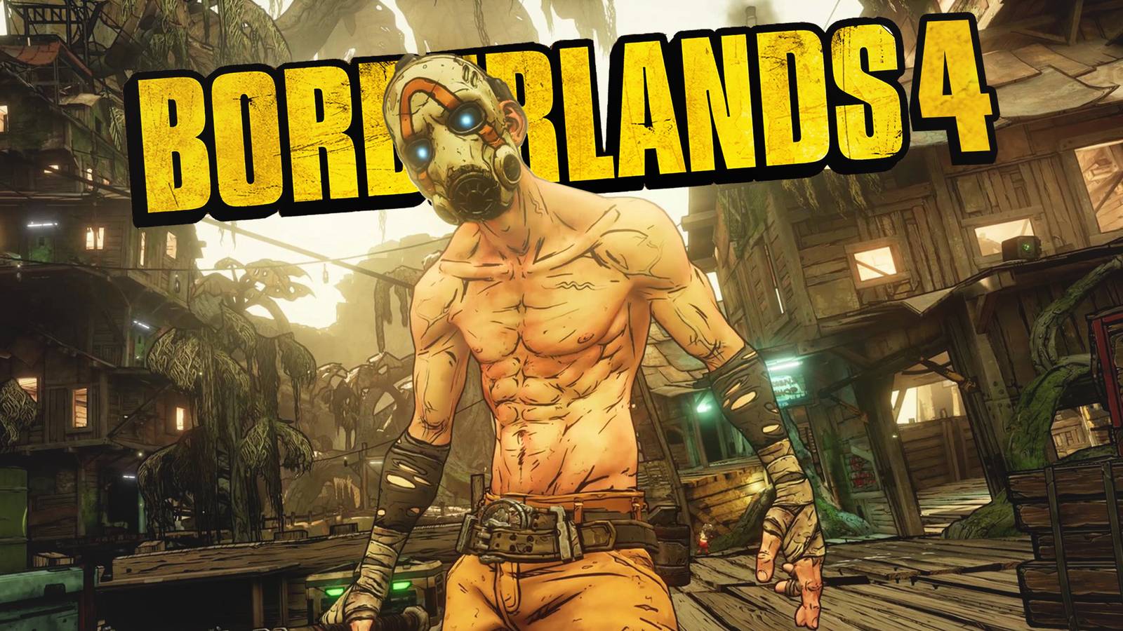 Borderlands 4 mockup logo on B3 promo screenshot Psycho shirtless guy in mask