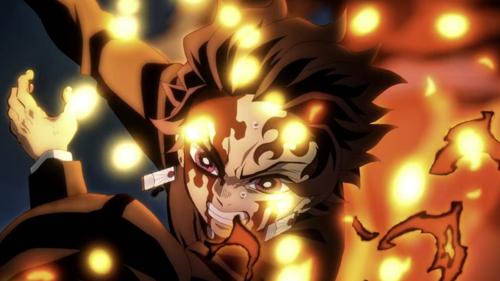 Tanjiro surrounded by fire in Demon Slayer