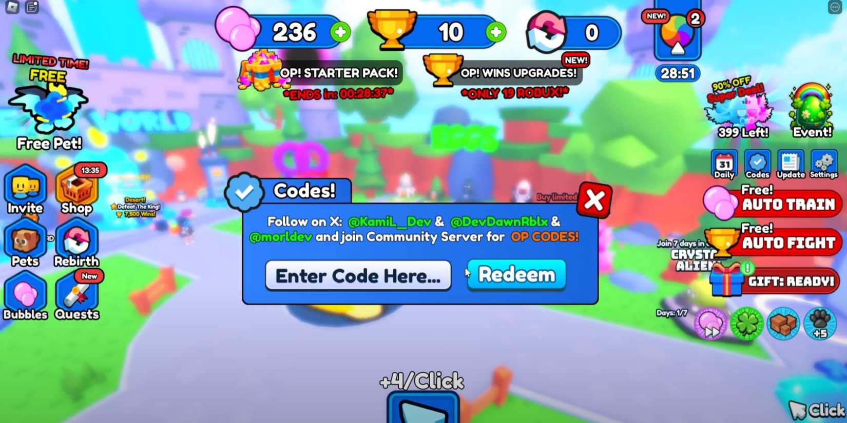 Bubble Champions the codes tab