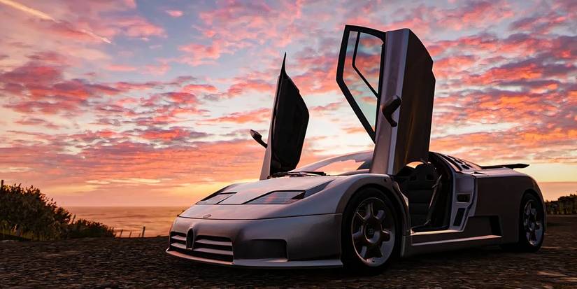 Bugatti EB110 Super Sport Forza Horizon 4 sunset doors open