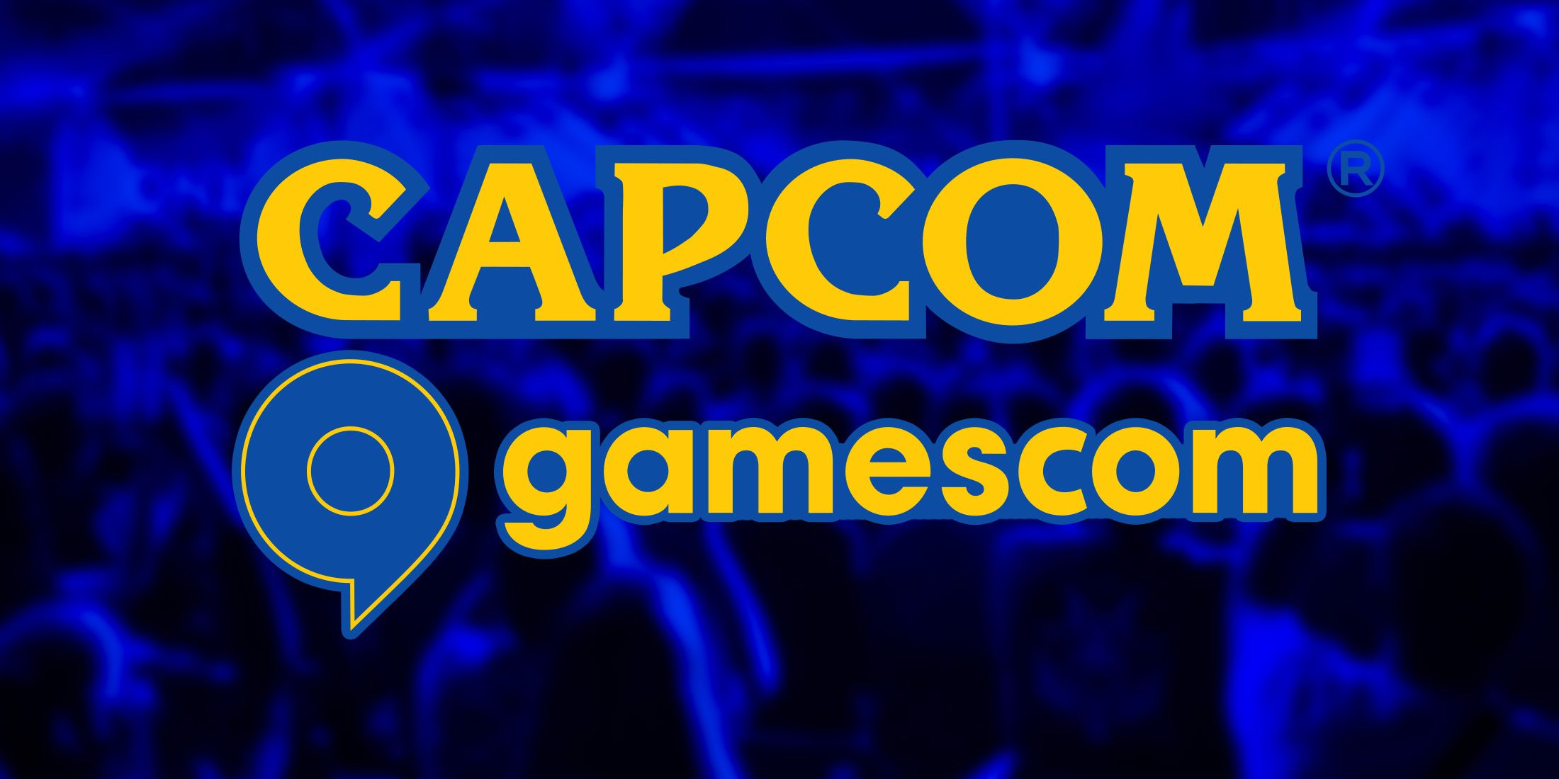 Capcom and Gamescom logos on blue-tinted blurred audience photo