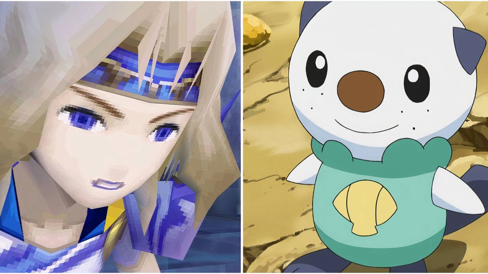 Cecil in Final Fantasy 4 (Remake) and Oshawott in the Pokemon anime
