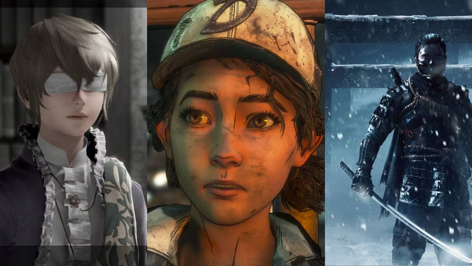 Image depicting Emil from Nier Replicant, Clementing from Walking Dead, and Jin Sakai from Ghost of Tsushima