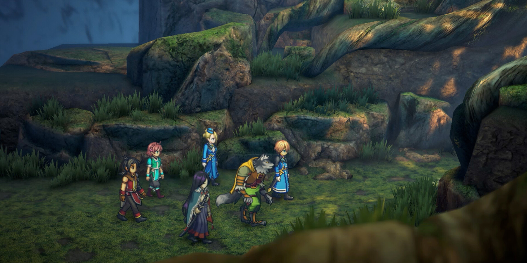 Characters walk through a forest in Eiyuden Chronicle Hundred Heroes