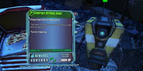claptrap's birthday bash mission dialogue given by claptrap