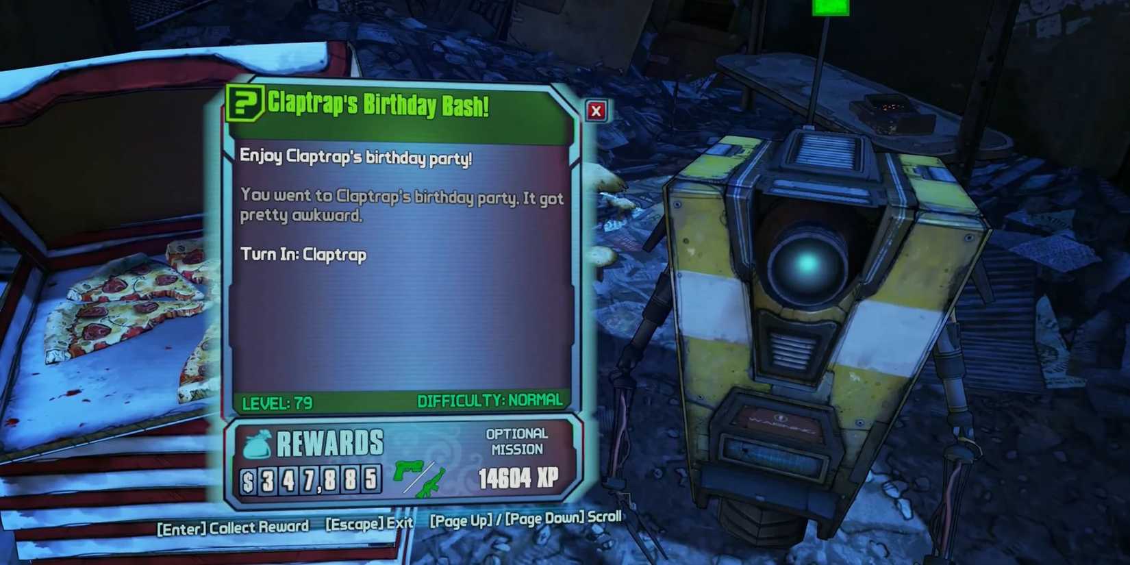 claptrap's birthday bash mission dialogue given by claptrap