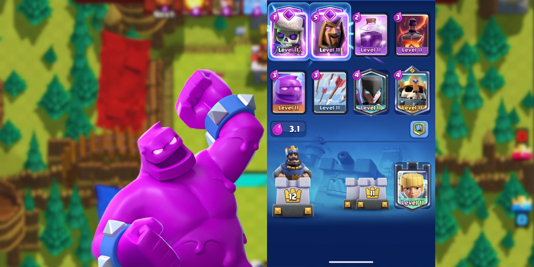 Clash Royale Elixir Golem Night Witch Rage