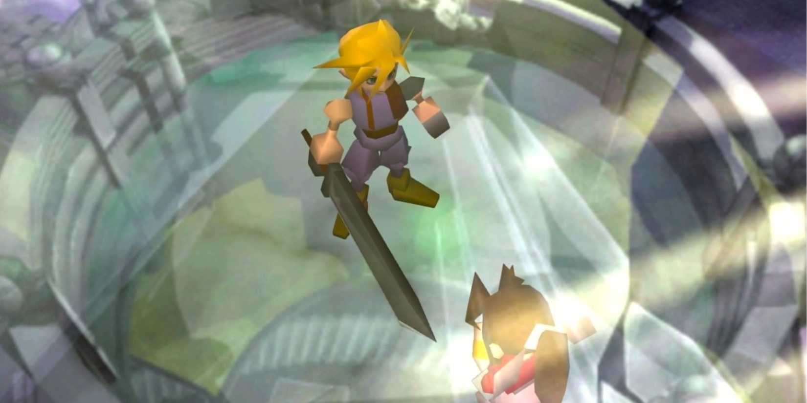 Cloud and Aerith at an alter in Final Fantasy 7
