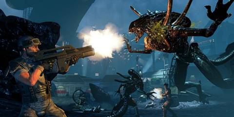 Alien leaping at a marine in Aliens Colonial Marines