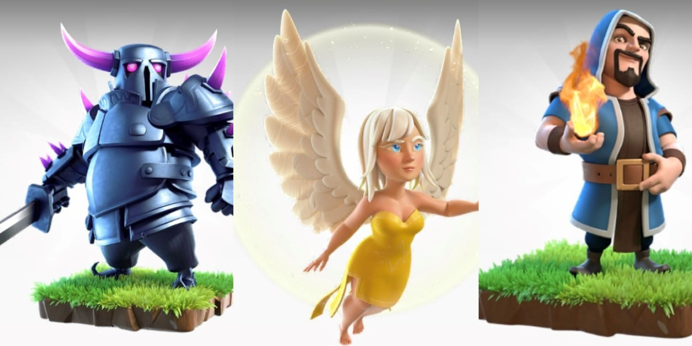 P.E.K.K.A, Healer and Wizard on a white background in Clash of Clans