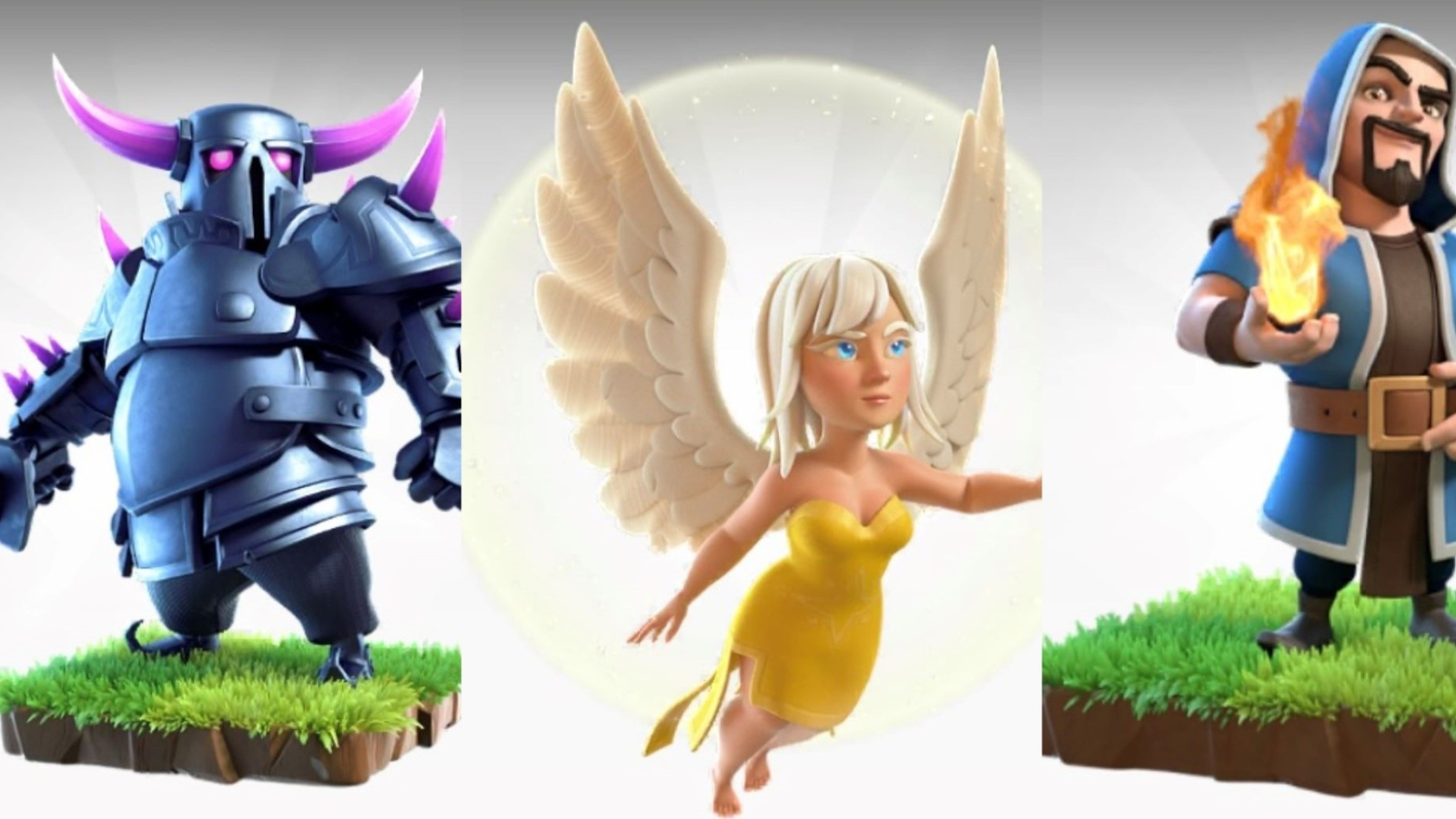 P.E.K.K.A, Healer and Wizard on a white background in Clash of Clans