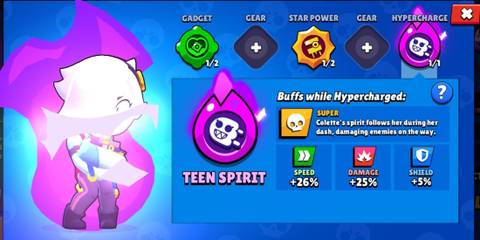 A display of Colette's hypercharge stats in Brawl Stars