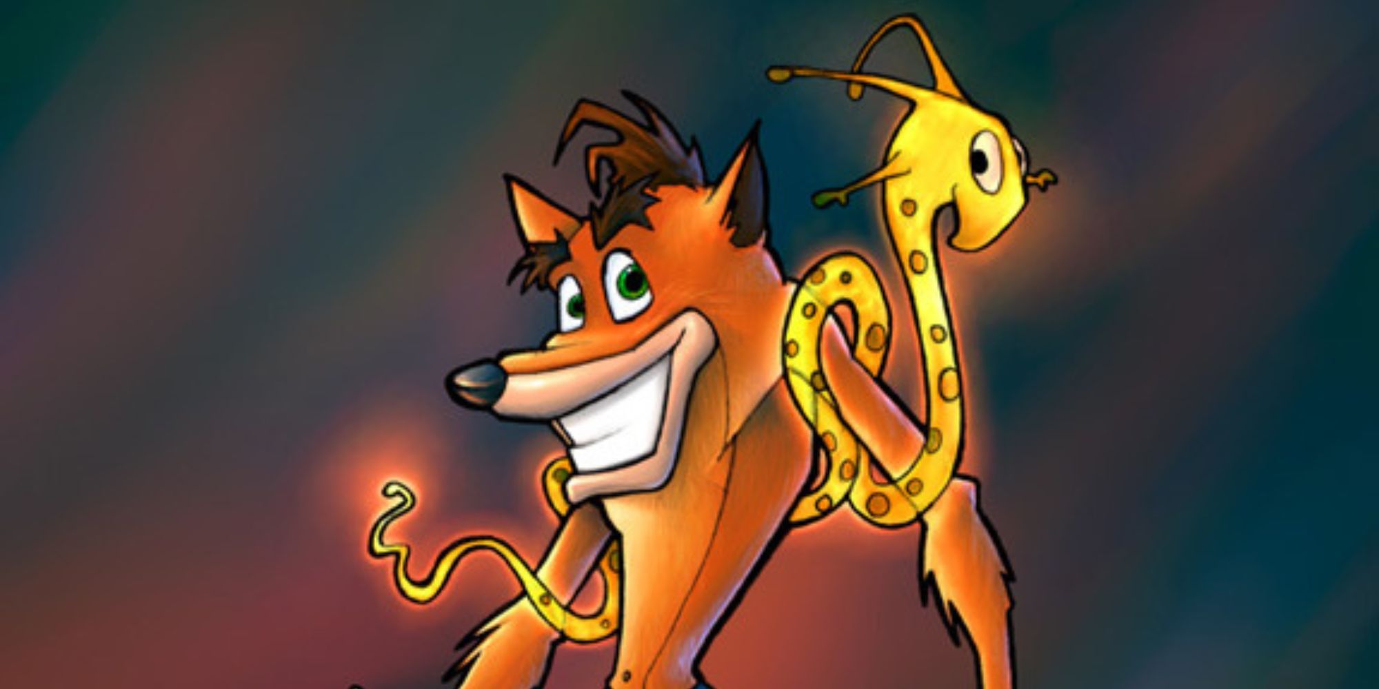 Concept art of Crash and his alien sidekick in Evolution.