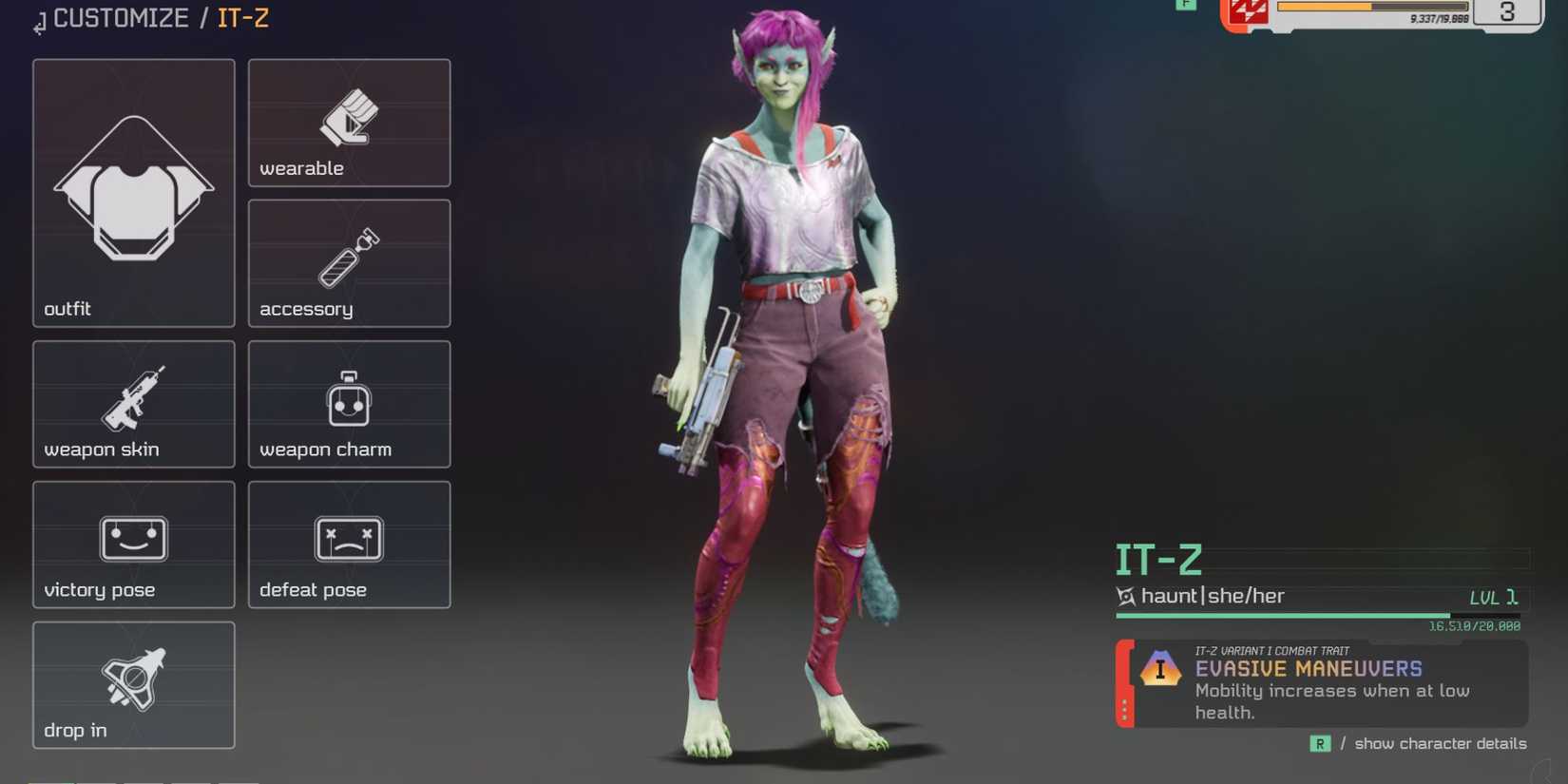 IT-Z's customization menu from Concord