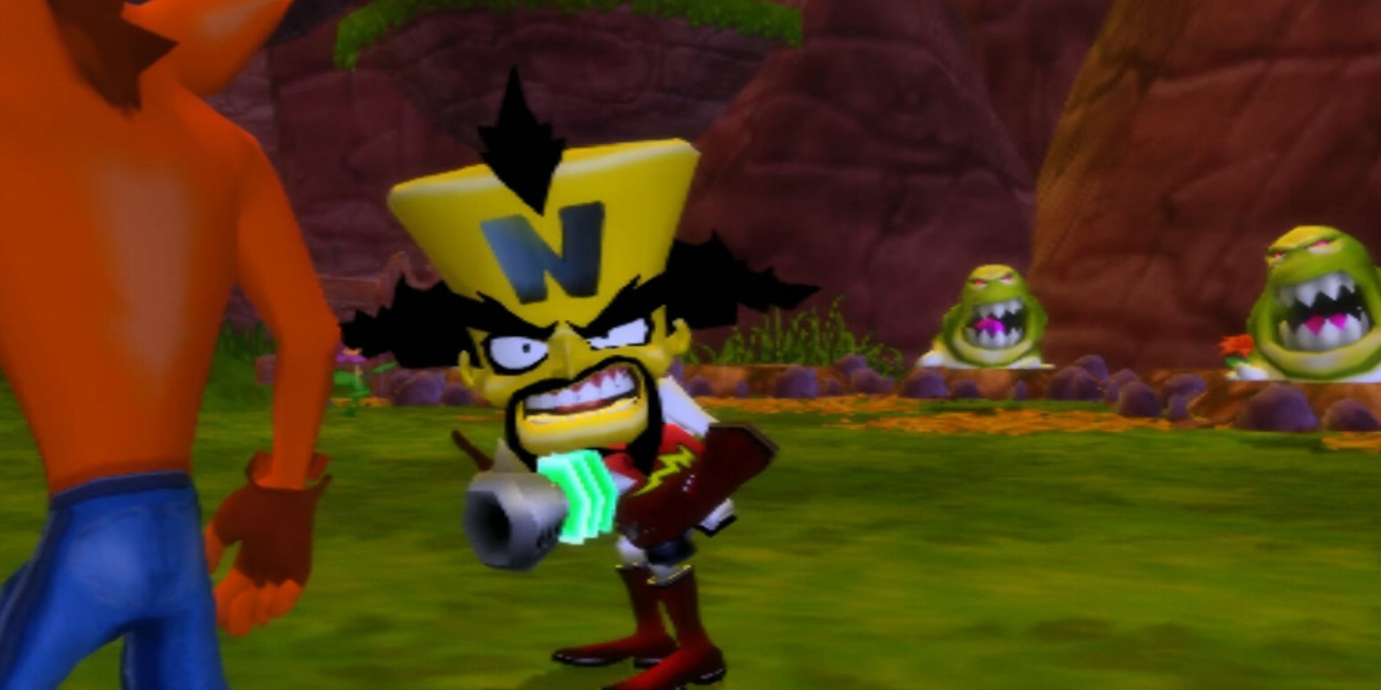 Cortex tells Crash (and the audience) that this isn't a game.