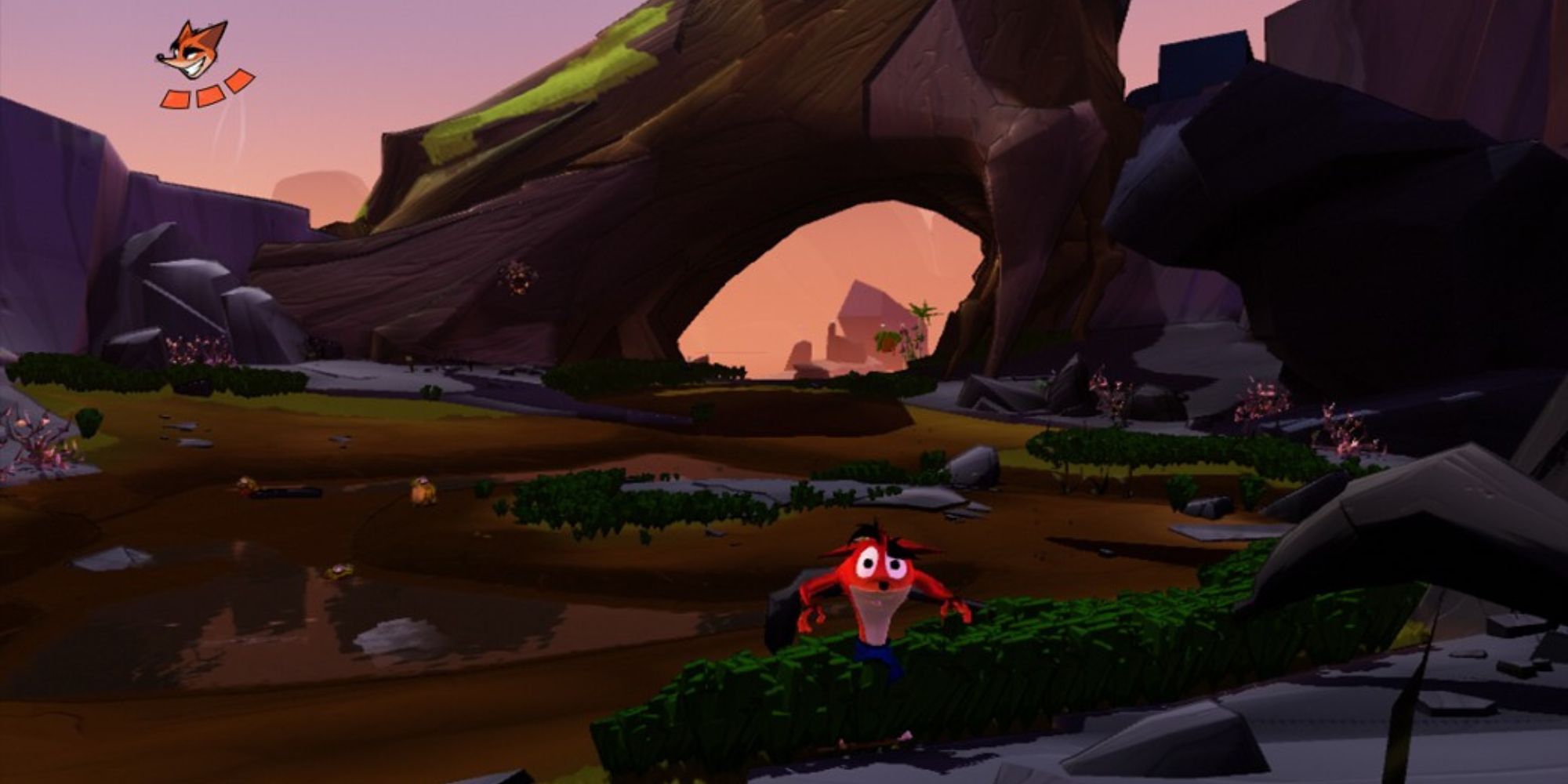 Crash exploring the overworld of Crash Landed.