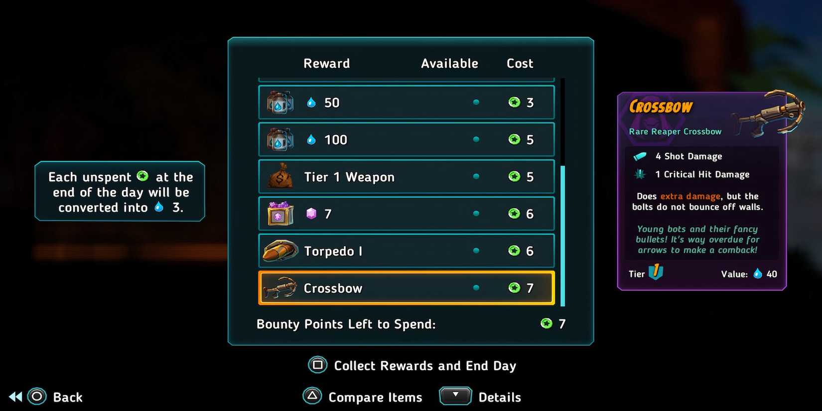 Crossbow bounty reward in SteamWorld Heist 2