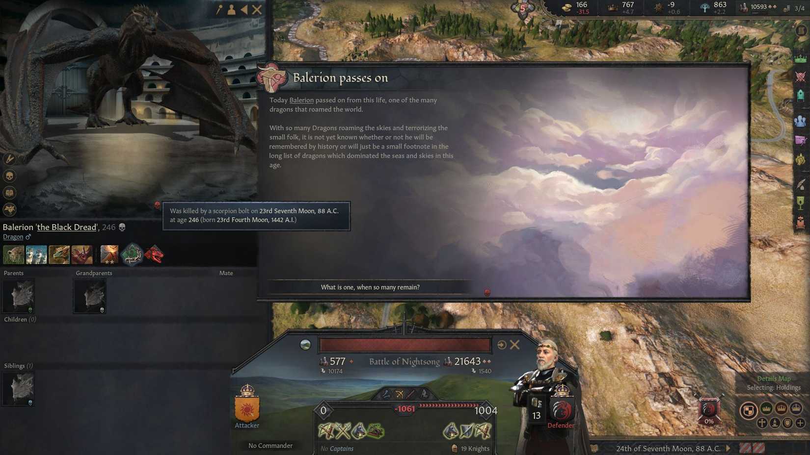 Crusader Kings 3 CK3 AGOT Balerion Dragon Killed In Battle