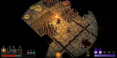 Curse of the Dead Gods player making their way through a dungeon