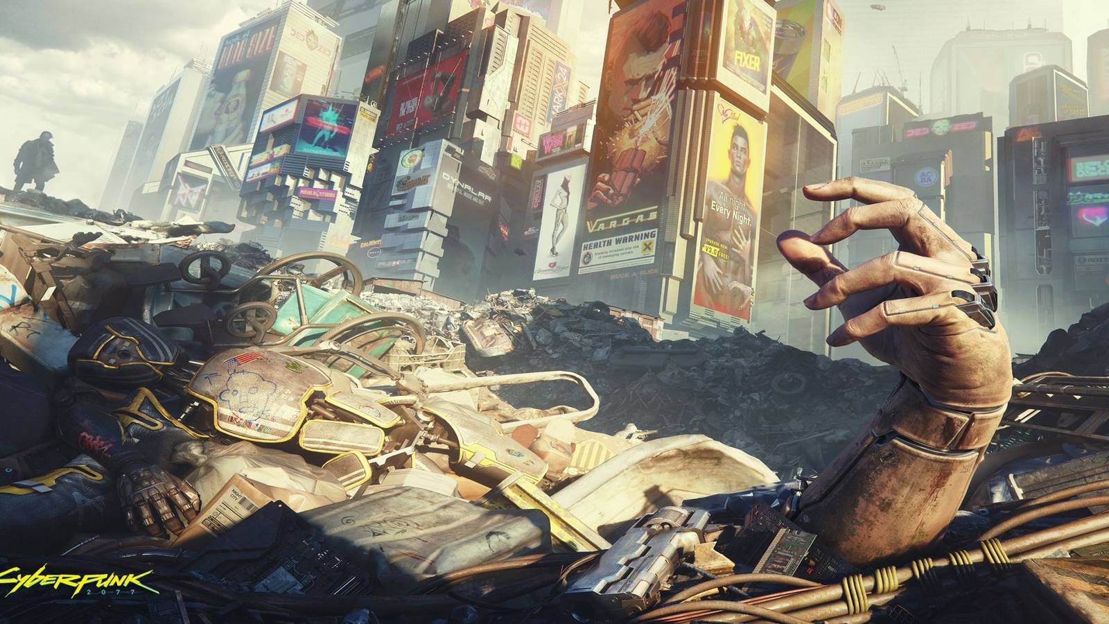 Cyberpunk 2077 main art hand rising from rubble