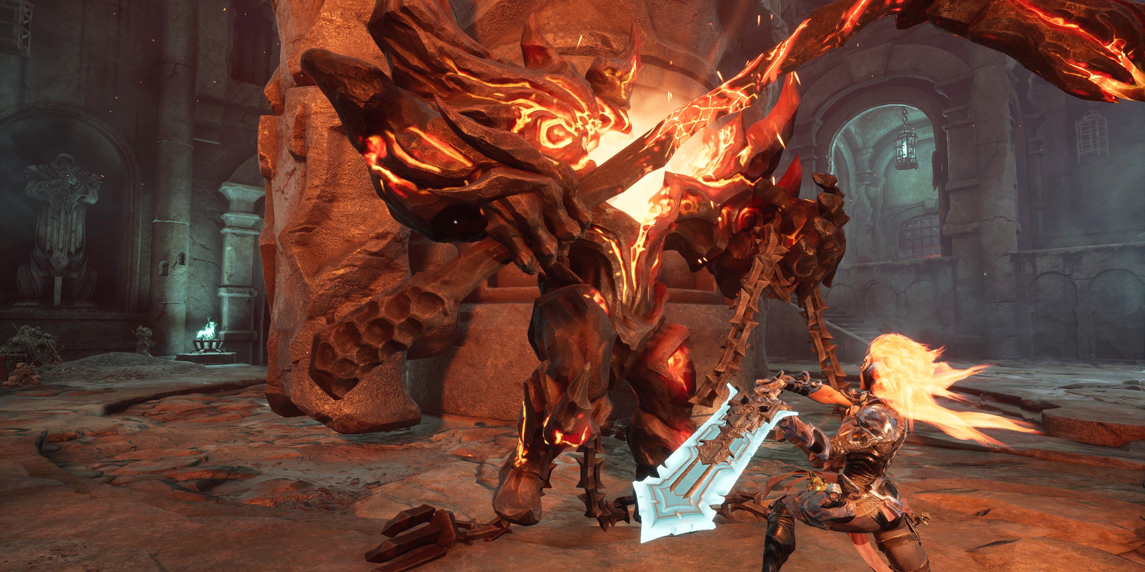 Darksiders 3 Fury Battling Fire Demon Guardian