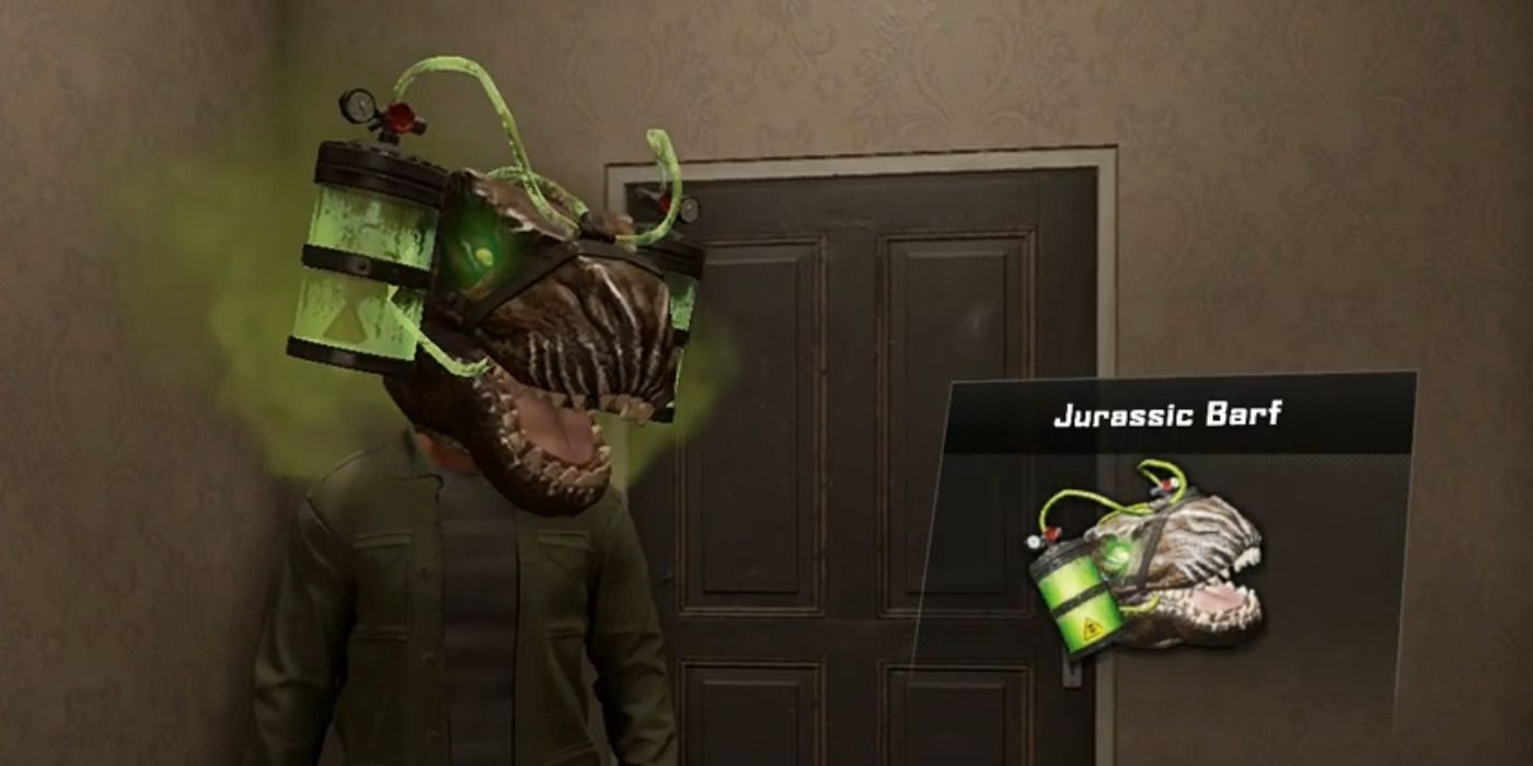 An image of Frank West wearing the Jurassic Barf combo weapon in Dead Rising 4