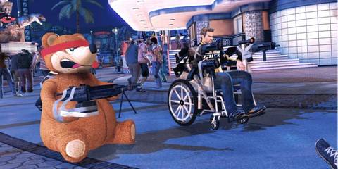 An image of Chuck Greene using the Blitzkrieg weapon in Dead Rising 2 