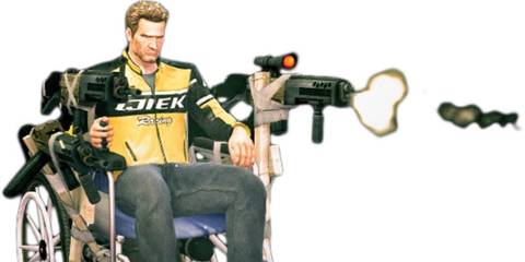 An image of Chuck Greene using the Blitzkrieg combo weapon in Dead Rising 2