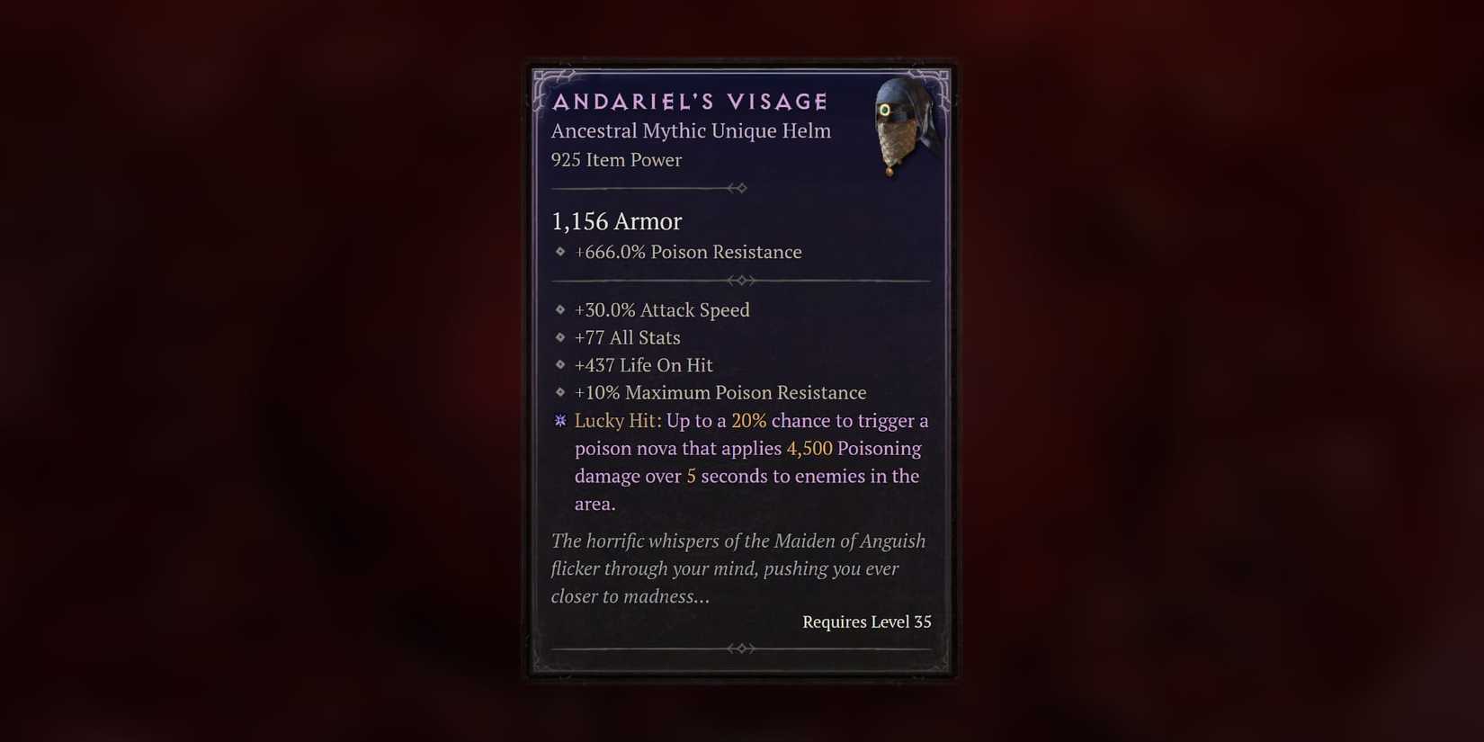 Diablo 4 Andariel's Visage Stats