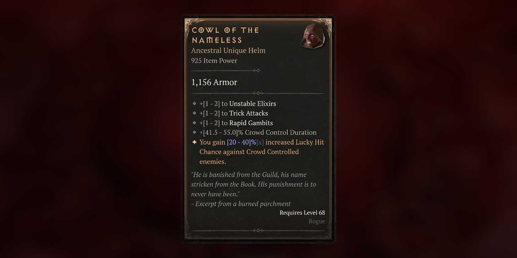 Diablo 4 Cowl of the Nameless Stats