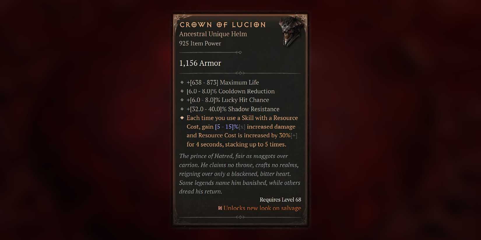 Diablo 4 Crown of Lucion Stats
