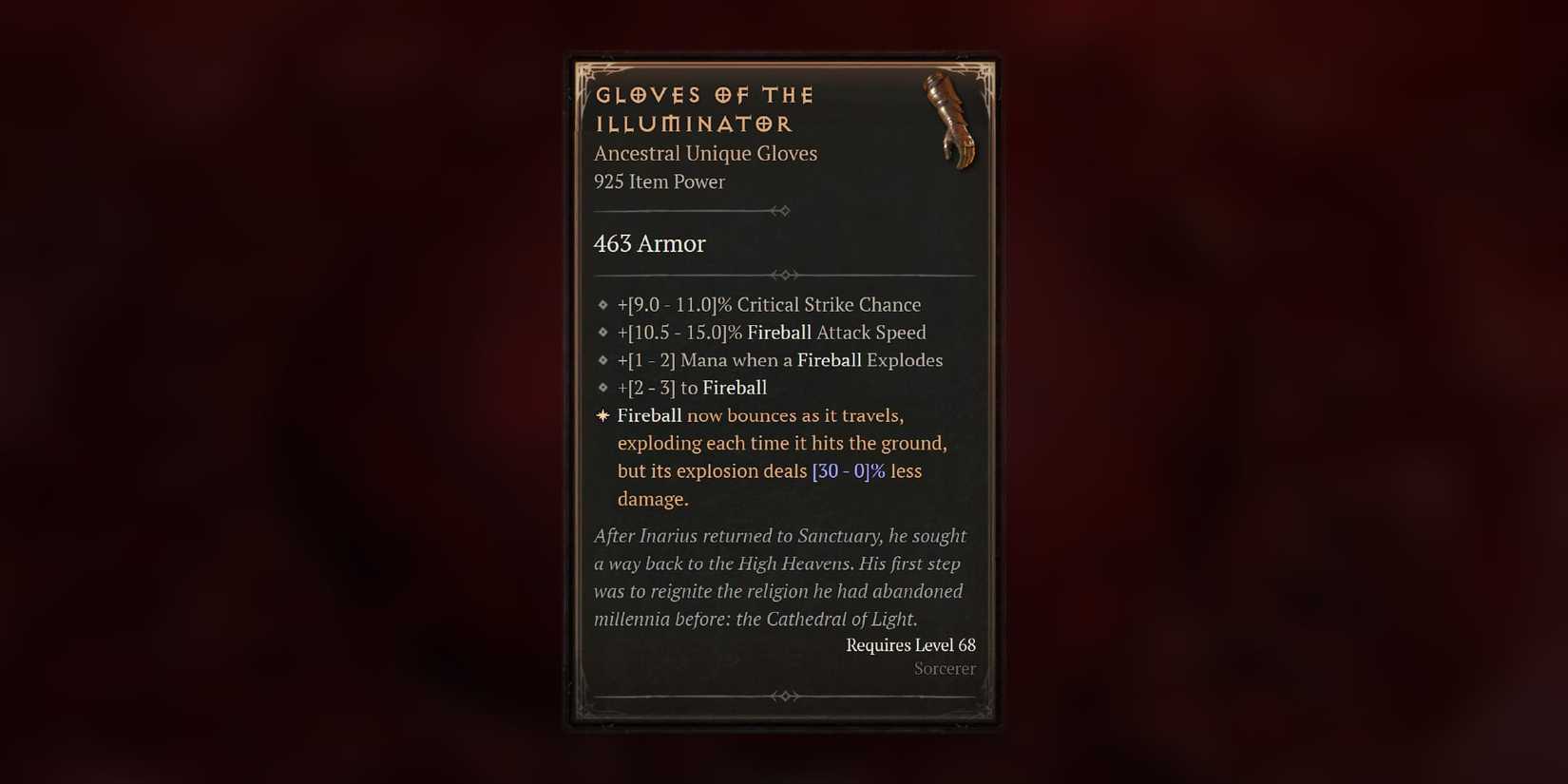 Diablo 4 Gloves of the Illuminator Stats