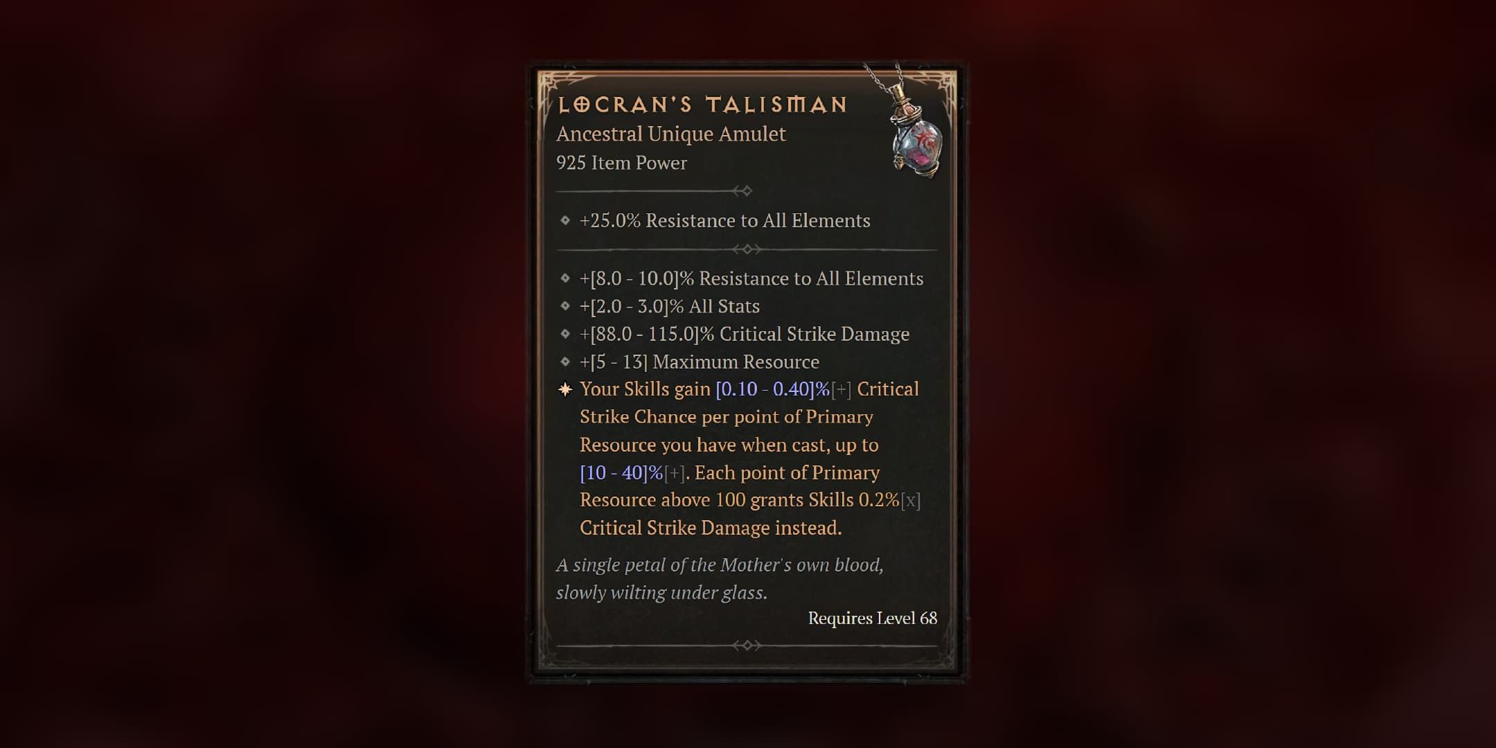 Diablo 4 Locrans Talisman stats