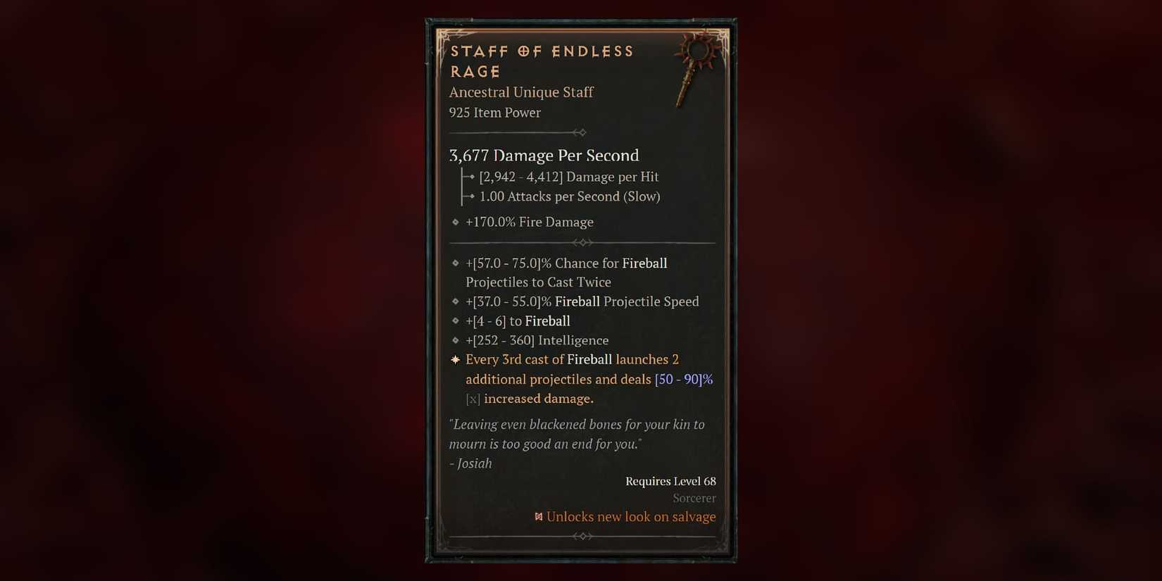 Diablo 4 Staff of Endless Rage Stats