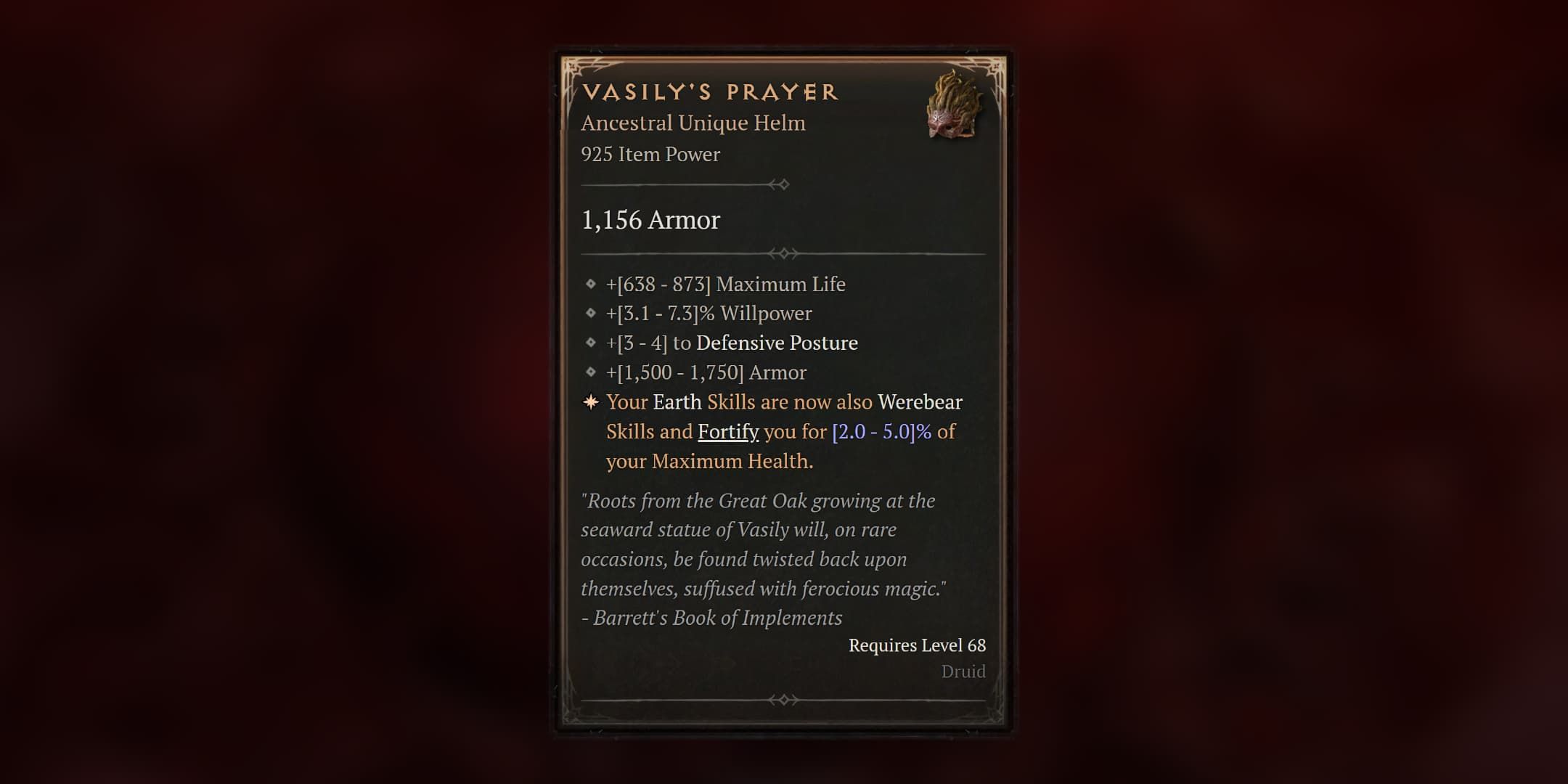 Diablo 4 Vasily's Prayer Stats