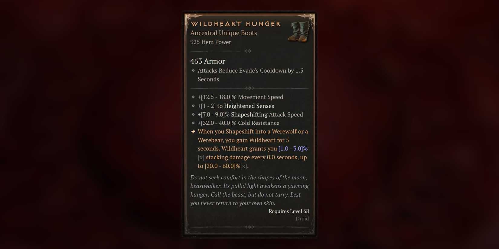 Diablo 4 Wildheart Hunger Stats