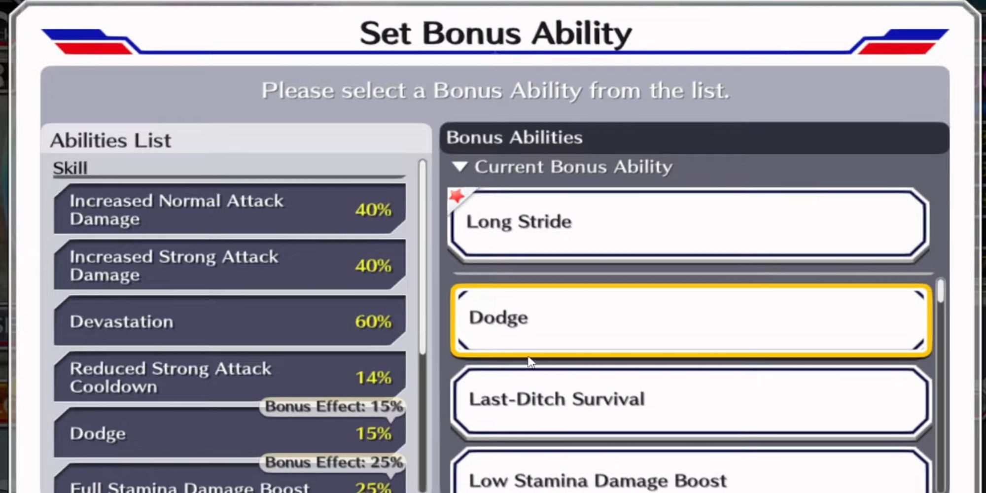 Dodge bonus ability