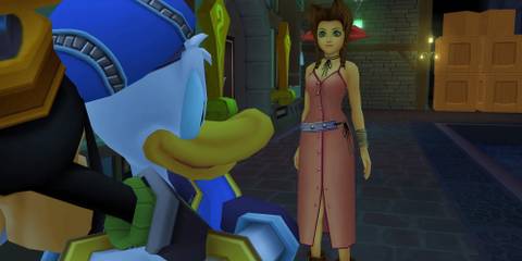 Donald and Goofy meeting Aerith in Kingdom Hearts