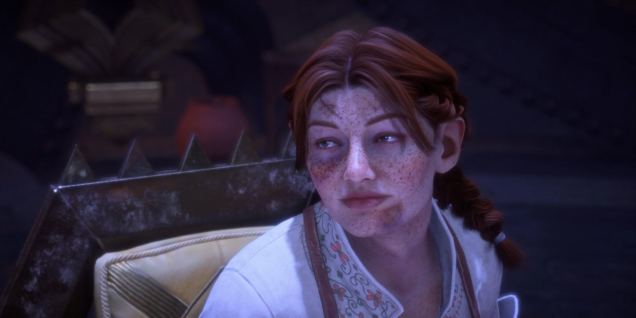 Harding from Dragon Age: The Veilguard with a bruised face