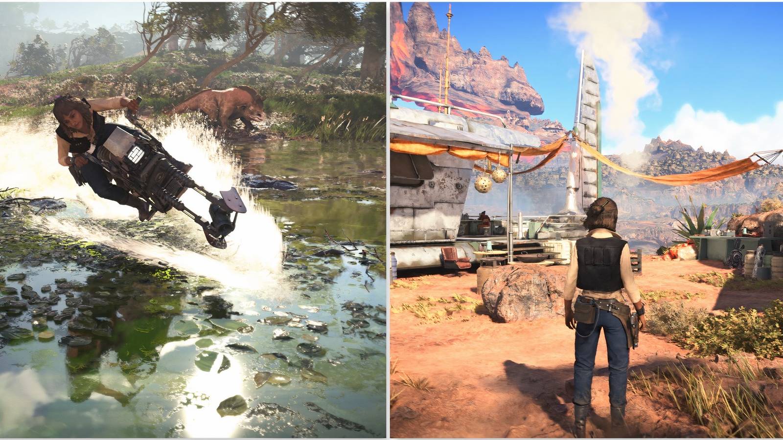 Driving a speeder and Selo Rovak’s shop in Star Wars Outlaws