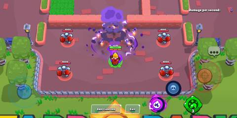 Dynamike's hypercharged bomb exploding into smaller pieces in Brawl Stars