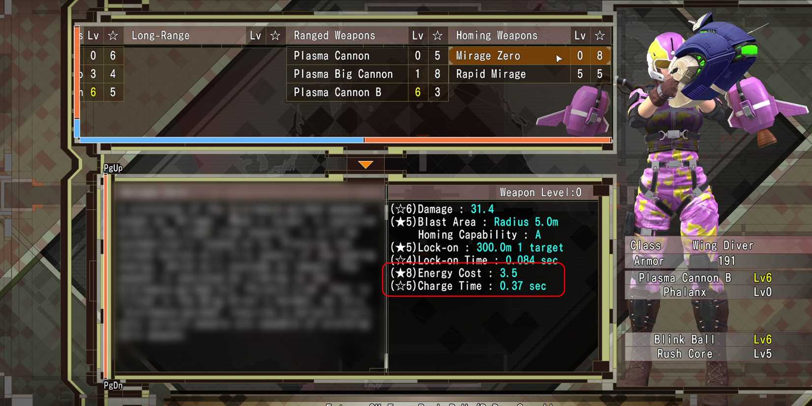 Earth Defense Force 6 - Example of Energy Cost of Wing Diver Weapon