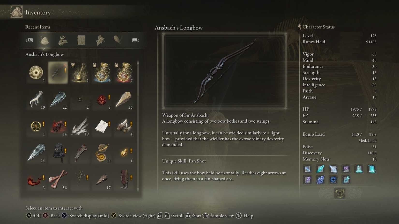 Elden Ring - Ansbach 's Longbow description