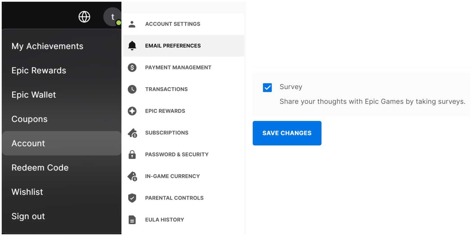 email preferences epic games survey