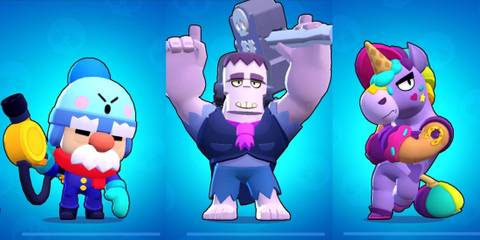 Gale, Frank and Berry posing in front of a blue background in Brawl Stars