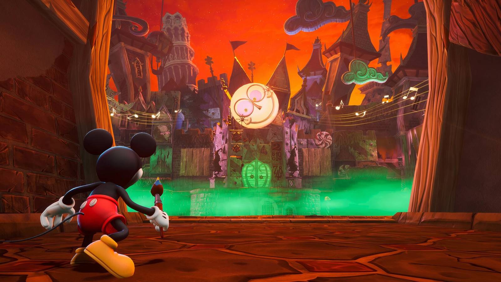 Mickey approaching the first boss in Epic Mickey Rebrushed