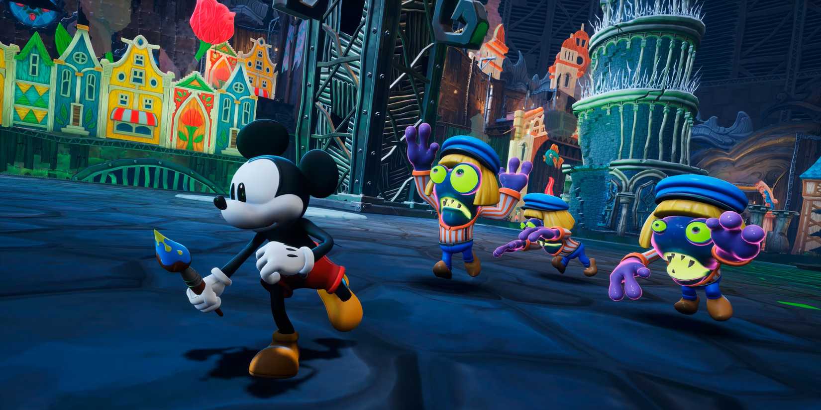 Mickey running from enemies in Epic Mickey: Rebrushed