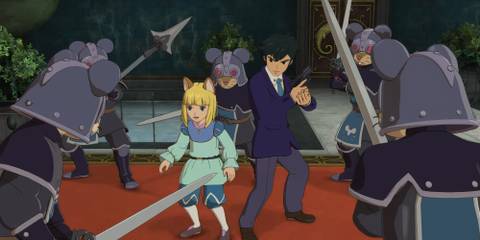 Evan and Roland surrounded by enemies in Ni no Kuni 2 Revenant Kingdom