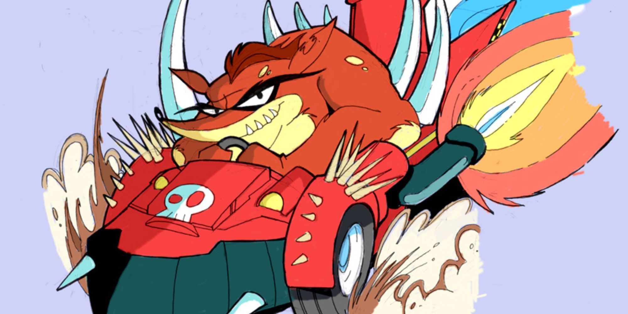 Evil Crash driving a car in unused concept art for Crash Clash Racing.